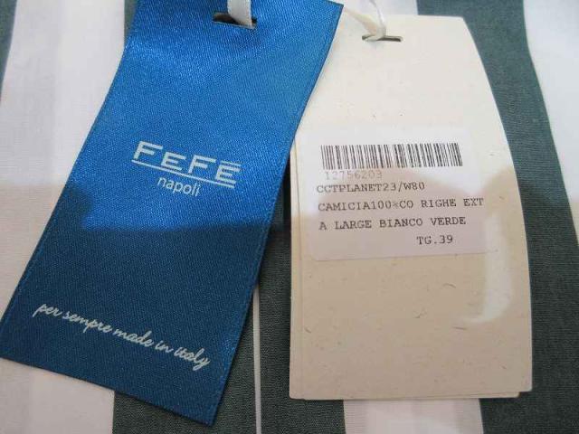 【中古】未使用品 フェフェナポリ FEFE napoli シャツ 長袖 ストライプ グリーン 39 メンズ_4