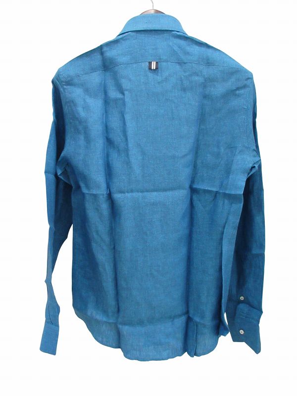 【中古】未使用品 フェフェナポリ FEFE napoli シャツ 長袖 リネン ターコイズブルー 39 メンズ_2