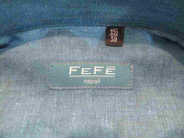 【中古】未使用品 フェフェナポリ FEFE napoli シャツ 長袖 リネン ターコイズブルー 39 メンズ_3