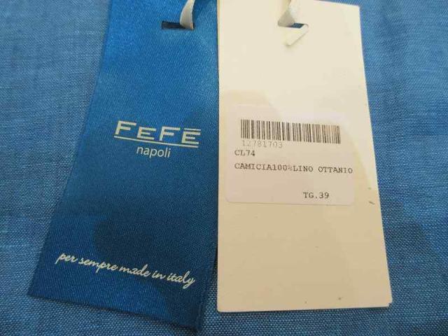 【中古】未使用品 フェフェナポリ FEFE napoli シャツ 長袖 リネン ターコイズブルー 39 メンズ_4