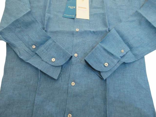 【中古】未使用品 フェフェナポリ FEFE napoli シャツ 長袖 リネン ターコイズブルー 39 メンズ_5