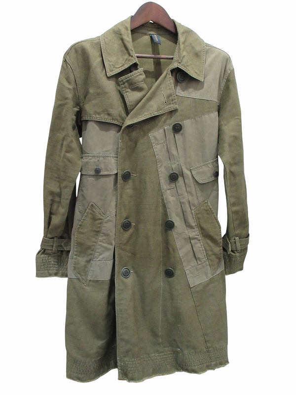 【中古】ミハラヤスヒロ MIHARA YASUHIRO トレンチコート ミリタリー 再構築 カーキ 44 メンズ