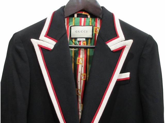 【中古】グッチ GUCCI ジャケット テーラードジャケット パイピング 金ボタン ブラック 42 レディース_1