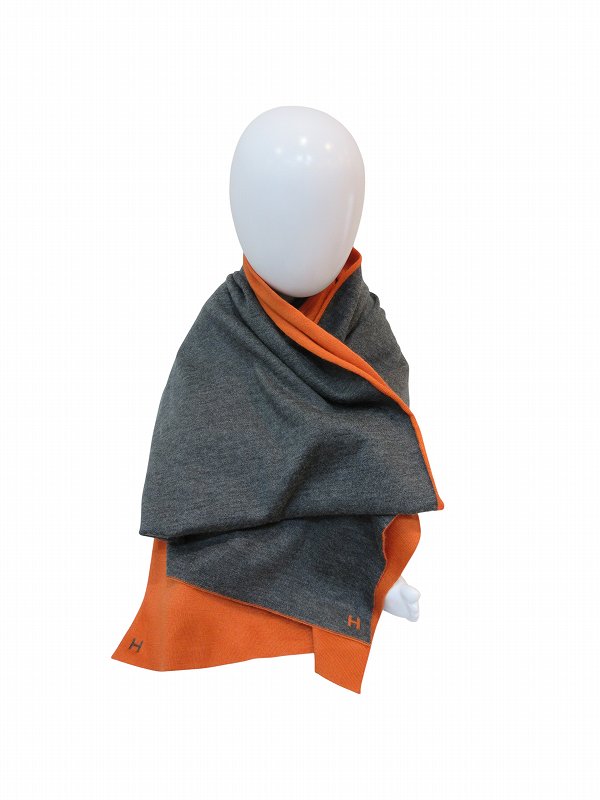 【中古】エルメス HERMES マフラー リバーシブル Hロゴ カシミヤ シルク メンズ レディース