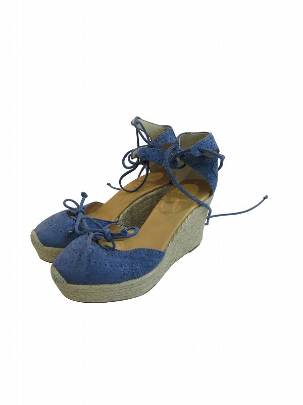【中古】エルメス HERMES サンダル ウェッジソール ブルー 37 レディース