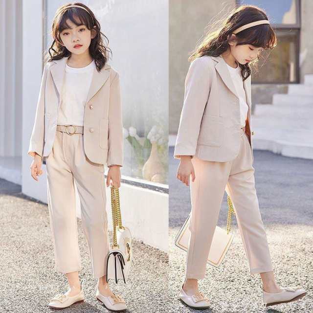 卒業式 パンツスーツ 女の子 入学式 スーツ 小学生 韓国 子供服 ピアノ発表会 パンツスーツ ジャケット パンツ キッズ フォーマル スーツの通販は