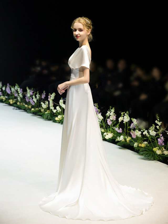 約155cm後ファスナー素材ウェディングドレス 白 二次会 花嫁 ウェディングドレス 白 ウェディングドレス