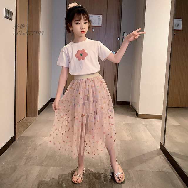 韓国子供服 セットアップ 夏 花柄 Tシャツ スカート 薄手 可愛い