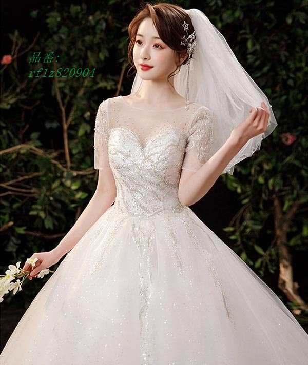花嫁 ウェディングドレス Aライン 白ドレス 袖あり 半袖 結婚式