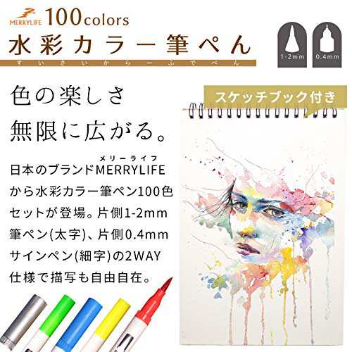 Merrylife イラストペン 水彩ペン カラー筆ぺん 色ペン 太字 細字 100