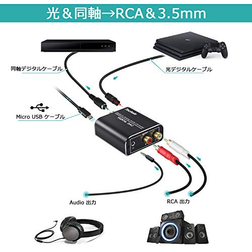 Techole デジタル アナログ 変換 192khz Dac デジタル 光と同軸 アナログ Rca オーディオ変換器 3 5mmジャック出力あり Ps3 Ps4 Xbの通販はau Pay マーケット Atarime Store Au Pay マーケット店