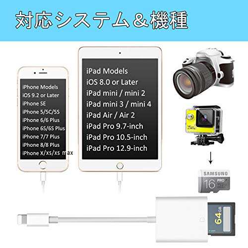 Iphone Ipad Sdカードリーダー Ios Lighting Sdカードアダプター Micro Sdカードカメラリーダー 高速な写真とビデオ転送 Ios12まで対の通販はau Pay マーケット よろずやウェブマート