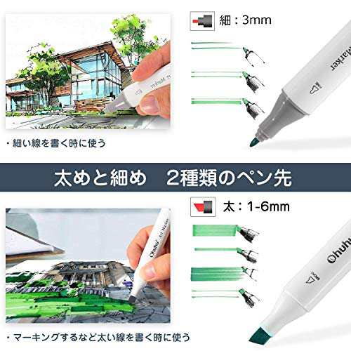 Ohuhu マーカーペン 100色 コミック用 油性 アルコールマーカー 太細