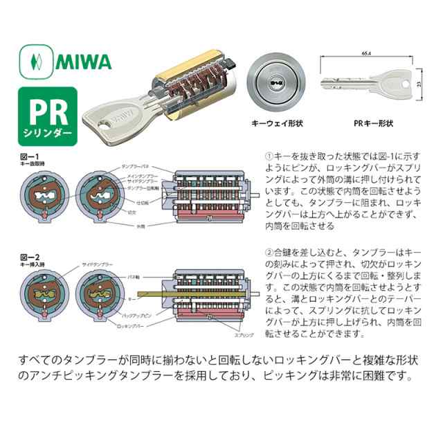 MIWA 美和ロック 鍵 シリンダー 交換用 PR シリンダー LIX LIX ST色 MCY-467 2個同一キー 交換手順書付 - 1