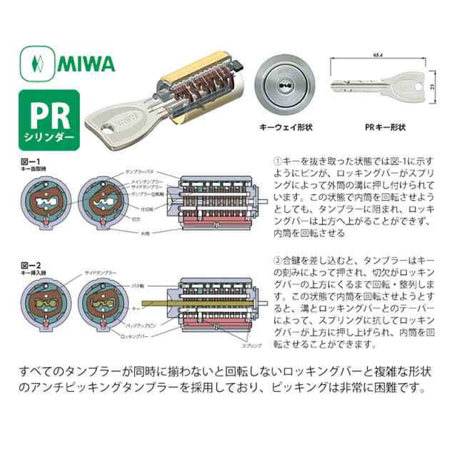 MIWA(美和ロック) PRシリンダー LIXタイプ 鍵 交換 取替え 2個同一セット MCY-467 TE0 LIXステンレスへヤーライン - 1