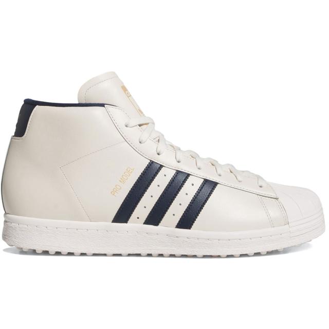 [アディダス] プロモデル ミッドカット スパイクレス [PRO MODEL MIDCUT SPIKELESS GOLF SHOES] Chalk White/Night Indigo/Gold llic JQ7722