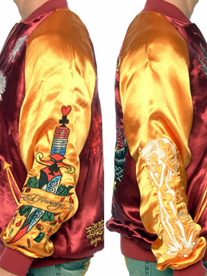【新品】 ED D HARDY スーベニアジャケット フェニックス/バーガンディー/ゴールド_1
