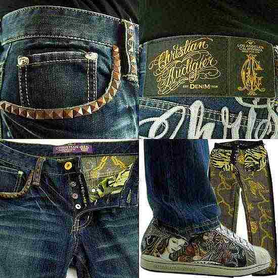 【新品】 ★Christian Audigier クリスチャンオードジェー コンネ シグネチャー スタッド ビンテージ デニムの通販は