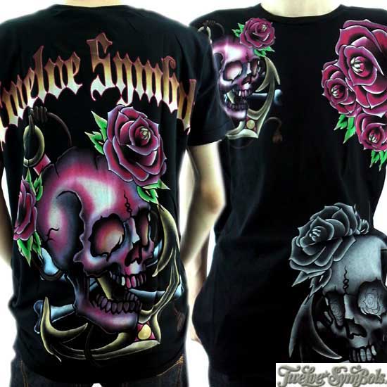 【新品】 【メール便対応】 【レビューを書いて送料無料】 ★Twelve Symbols トゥエルブ シンボルズ S/S Tシャツ アンカー スカル ブラック【Black/半袖/T-shirt】