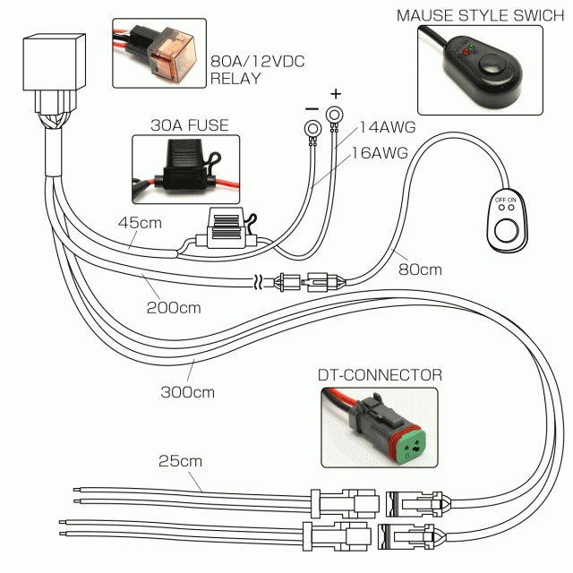 DTコネクタ 電源リレーハーネス 3m 2出力 マウススイッチ 12V用 LED作業灯やフォグランプの取り付けに I-442の通販はau PAY  マーケット - オートパーツ専門店 EALE