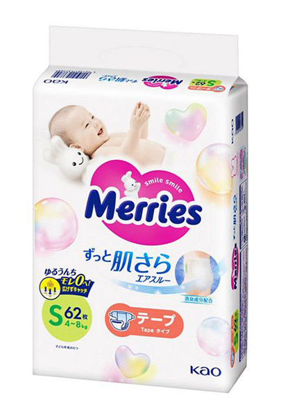 ★まとめ買い★　メリーズ　エアスルー　テープ　Ｓサイズ　62枚入り　×4個【イージャパンモール】