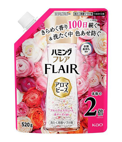 【送料無料】★まとめ買い★　花王　ハミングフレア　アロマビーズ　フローラルスウィート＆ローズ　詰替　５２０ｇ　×9個【イ...