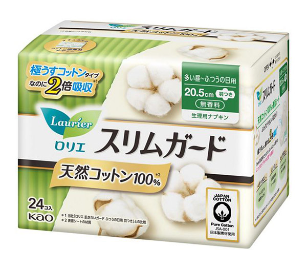 【送料無料】★まとめ買い★　花王　ロリエ　スリムガード　天然コットン１００　多い昼-ふつう　羽つき　２４コ入　×16個【...