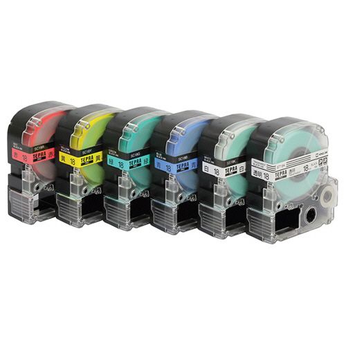 テプラ PRO テープカートリッジ ベーシックパック 18mm赤黄緑青白透明1パック(6個:各色1個)