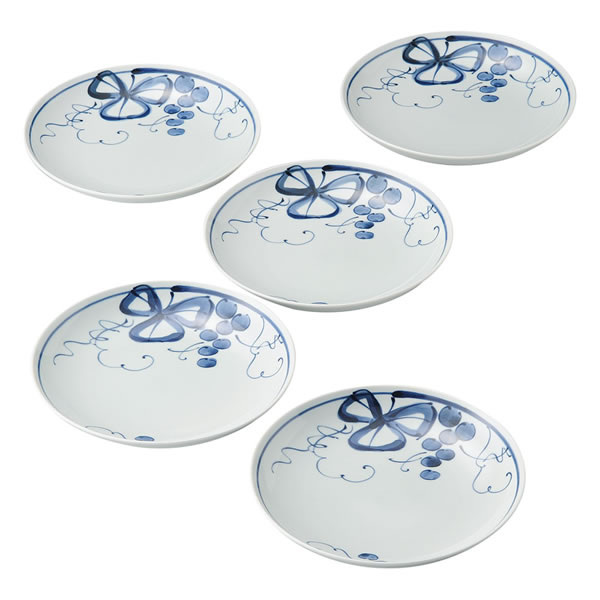 【送料無料】波佐見焼　古染青磁ぶどう絵　デイナープレート５枚揃　００９−４７８Ｍ　００９−４７８Ｍ【ギフト館】