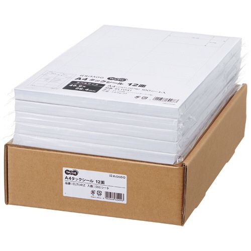 【送料無料】【個人宅届け不可】【法人（会社・企業）様限定】A4タックシール　業務用　12面　46.6×86.4mm　1箱...