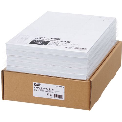 【送料無料】【個人宅届け不可】【法人（会社・企業）様限定】A4タックシール　業務用　21面　42.4×70mm　1箱(5...