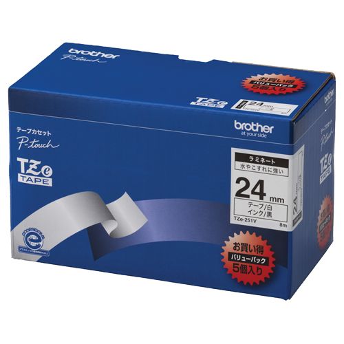 ピータッチ TZeテープ ラミネートテープ 24mm 白/黒文字 業務用パック 1パック(5個)