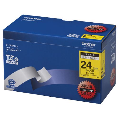 ピータッチ TZeテープ ラミネートテープ 24mm 黄/黒文字 業務用パック 1パック(5個)