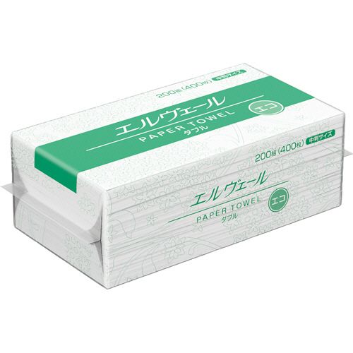 大王製紙 エルウ゛ェール ペーパータオル エコ ダブル 中判 200組/パック 1セット(30パック)の通販は 6,239円