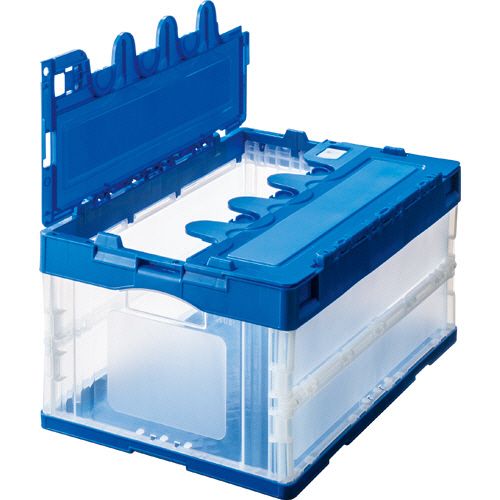 【送料無料】【個人宅届け不可】【法人（会社・企業）様限定】折りたたみコンテナ フタ一体型 40L ダークブルー/透明 1...