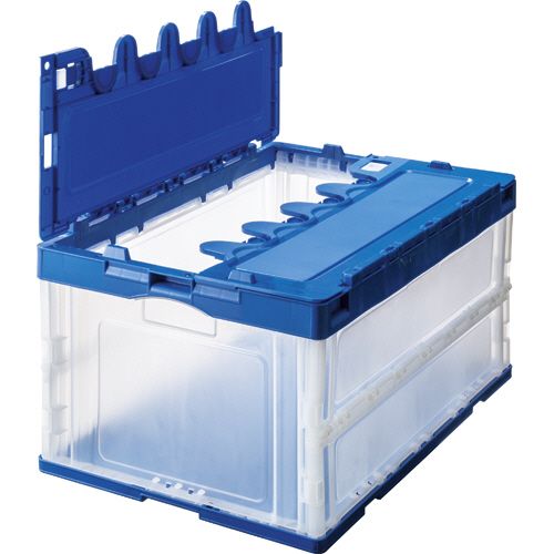 【送料無料】【個人宅届け不可】【法人（会社・企業）様限定】折りたたみコンテナ フタ一体型 75L ダークブルー/透明 1...の通販は 28,698円