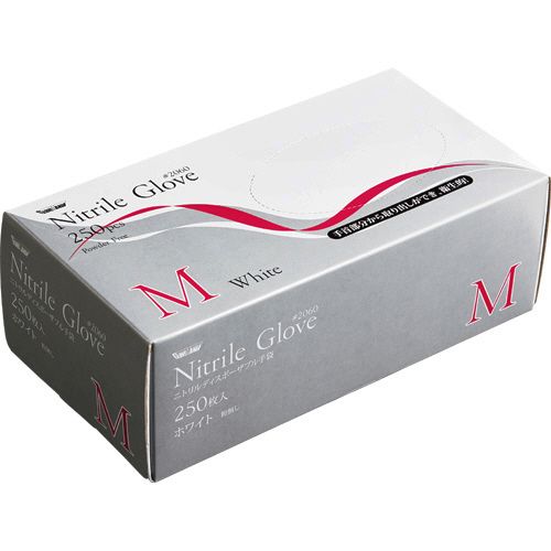 ニトリル　使いきり手袋　粉なし　ホワイト　M　1セット(2500枚:250枚×10箱)