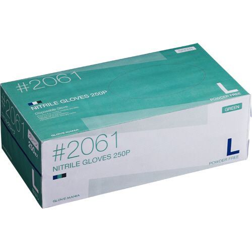 ニトリル　使いきり手袋　粉なし　グリーン　M　1セット(2500枚:250枚×10箱) ニトリル 使いきり手袋 粉なし グリーン L 1セット(2500枚:250枚×10箱