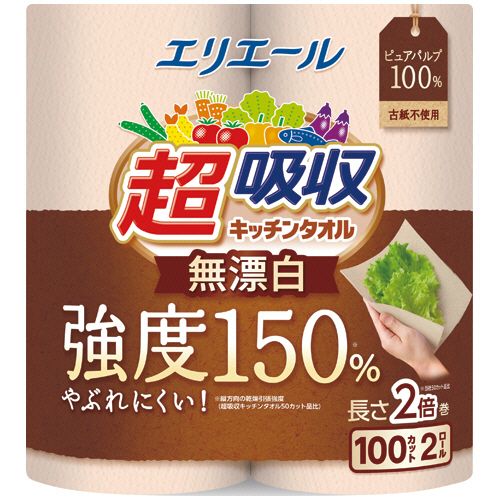 【送料無料】【個人宅届け不可】【法人（会社・企業）様限定】エリエール 超吸収キッチンタオル 無漂白 100カット/ロール...