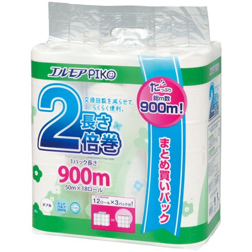 エルモア ピコ 2倍巻トイレットロール 花の香り ダブル 50m 1セット(72ロール:18ロール×4パック)