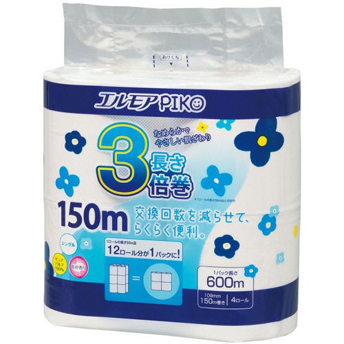 エルモア ピコ 3倍巻トイレットロール 花の香り シングル 150m 1セット(48ロール:4ロール×12パック)