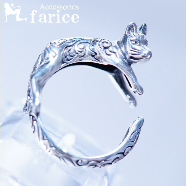 和風 燻し銀アレンジ唐草彫りの狐(稲荷の神の使い)フリーサイズシルバーリングの通販は 5,980円