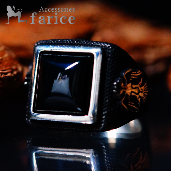 ブラックストーン装飾 ダブルサイドロイヤルキングダムエンブレム(紋章) ダークブラック燻し仕上げ シルバー925 メンズリングの通販は 4,855円