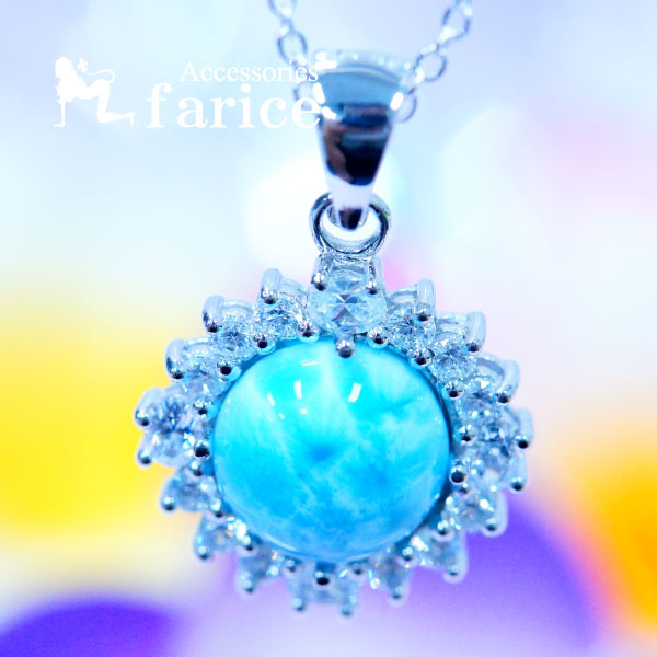 シルバーアクセサリー 天然石 ラリマー クリア ジルコニア フラワー 花 