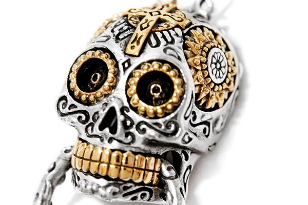 スカル マリア クロス 花 フラワー メキシカン 真鍮 ゴールド メンズ ペンダント ネックレスの通販は