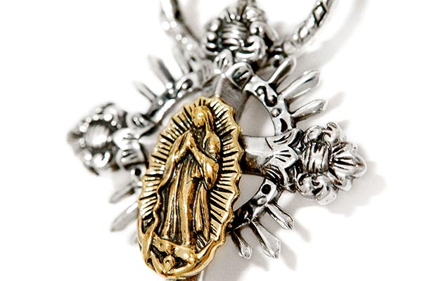 スカル マリア クロス 花 フラワー メキシカン 真鍮 ゴールド メンズ ペンダント ネックレスの通販は