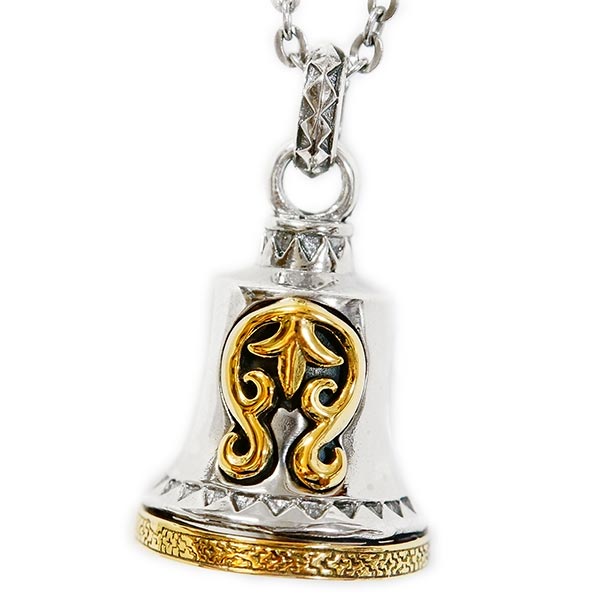 silver925 ベル 鈴 ユリの花 リリー ゴールド 白仕上げ メンズ ペンダント ネックレス シルバー メンズアクセサリー
