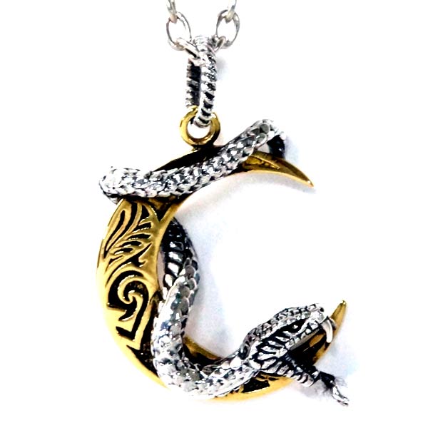 シルバー925 ペンダント ネックレス 和柄 和風 蛇 スネーク 牙 三日月 ムーン ゴールド シルバー 燻し バイカラー メンズ シルバーアクセサリー 4,875円