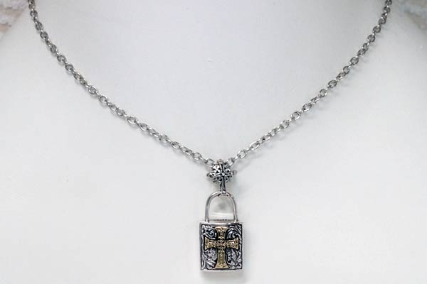シルバー925 南京錠 クロス 十字架 ツタ ブラス ゴールド メンズ レディース ネックレス ペンダント_5