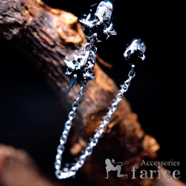 ブラックストーン3ポイント装飾 百合の爪 クロス型ソード石留め ロングチェーン メンズ ステンレス316l 2ホール片耳ピアスの通販はau Pay マーケット アクセサリー通販 Farice